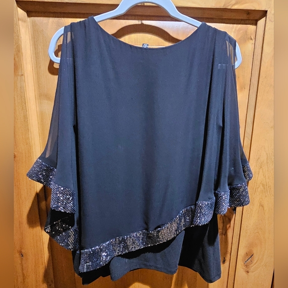 Sequin Womens Boat Neck Elbow Sleeve Blouse - Picture 1 of 5